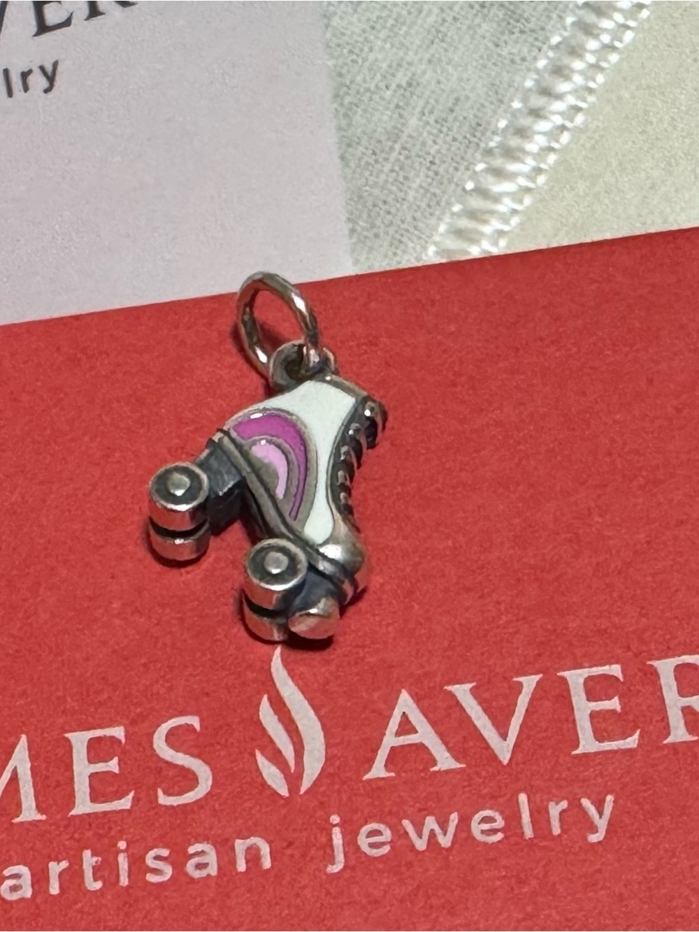 James Avery Retired Enamel Limited 3D Silver White Pink Roller-skate Charm New